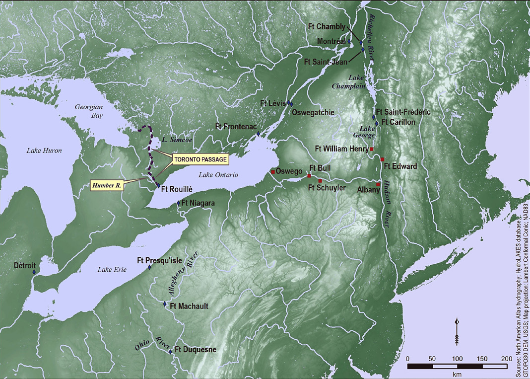 Map of French and English forts in the Seven Years War