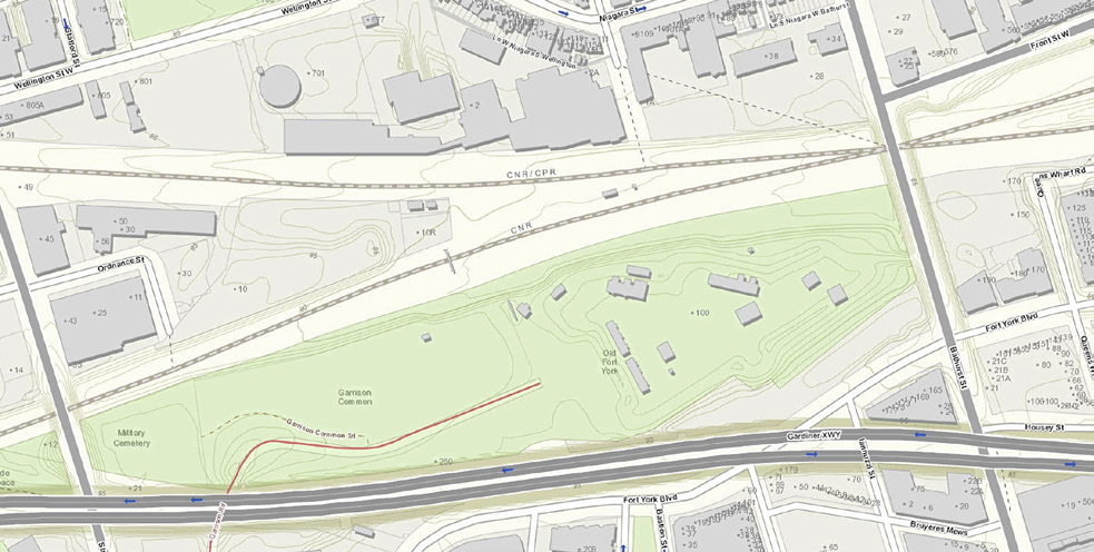 Map showing numbered locations around Fort York National Historic Site