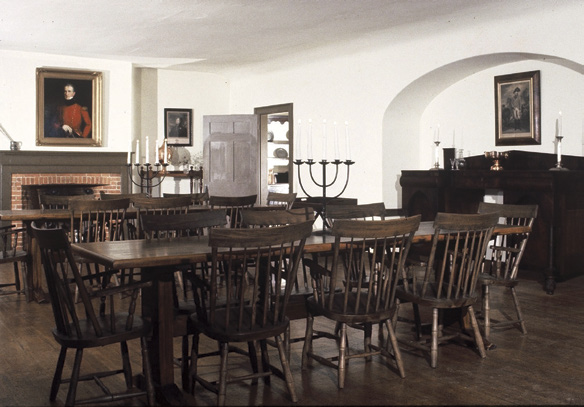 Officers' mess dining room with period furniture