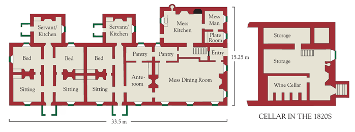 Officers' Barracks exterior and floor plans