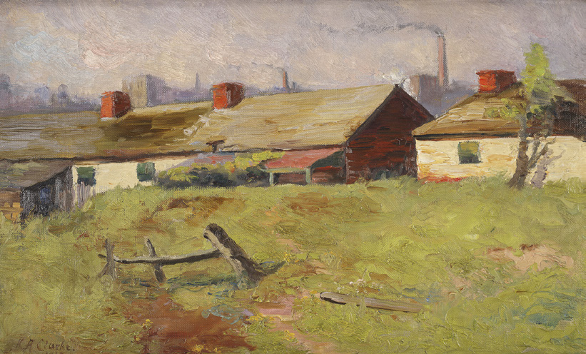 Clarke's oil painting of the barracks