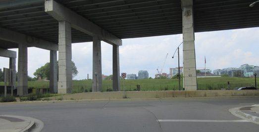The proposed Bentway bridge superimposed on historic shoreline