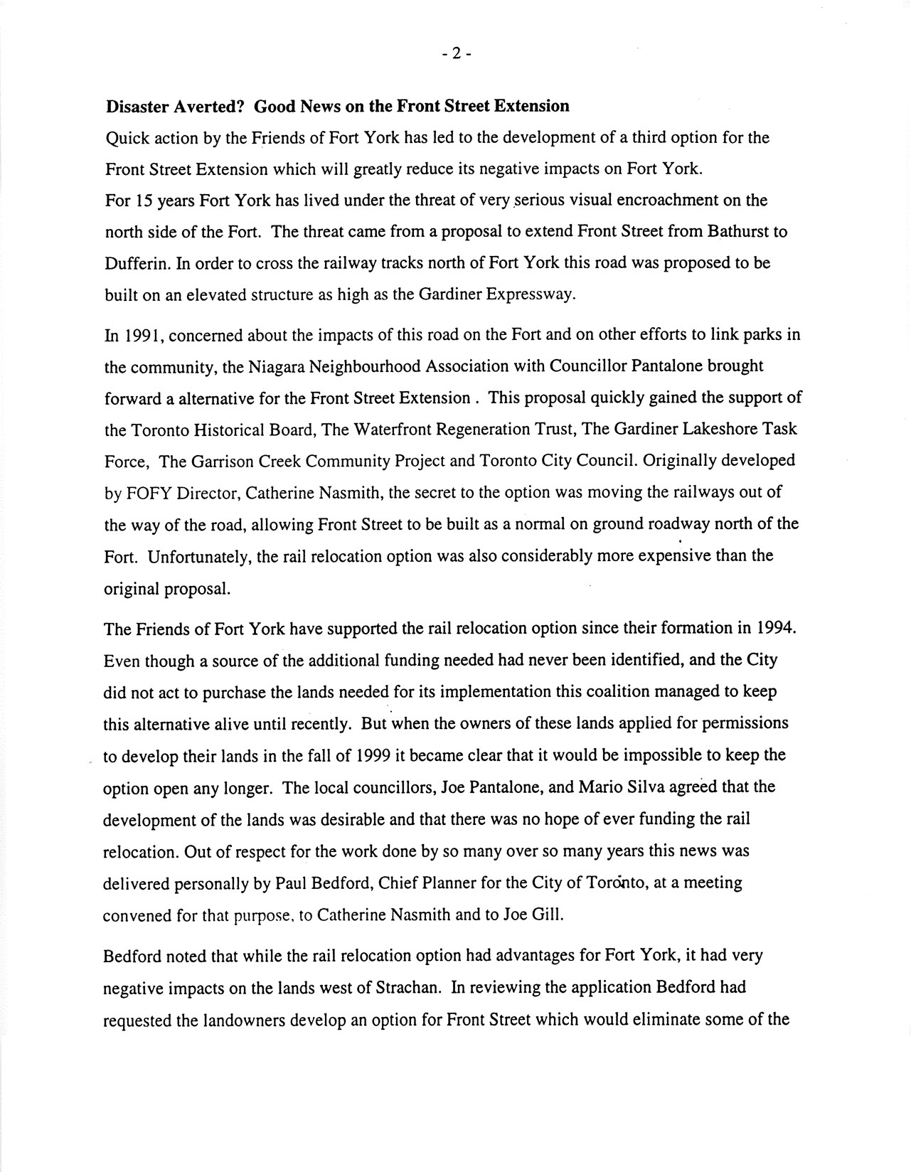 Image from Disaster Averted? Good News on the Front Street Extension, p. 2 of December 2000 (Vol 5, No 0).