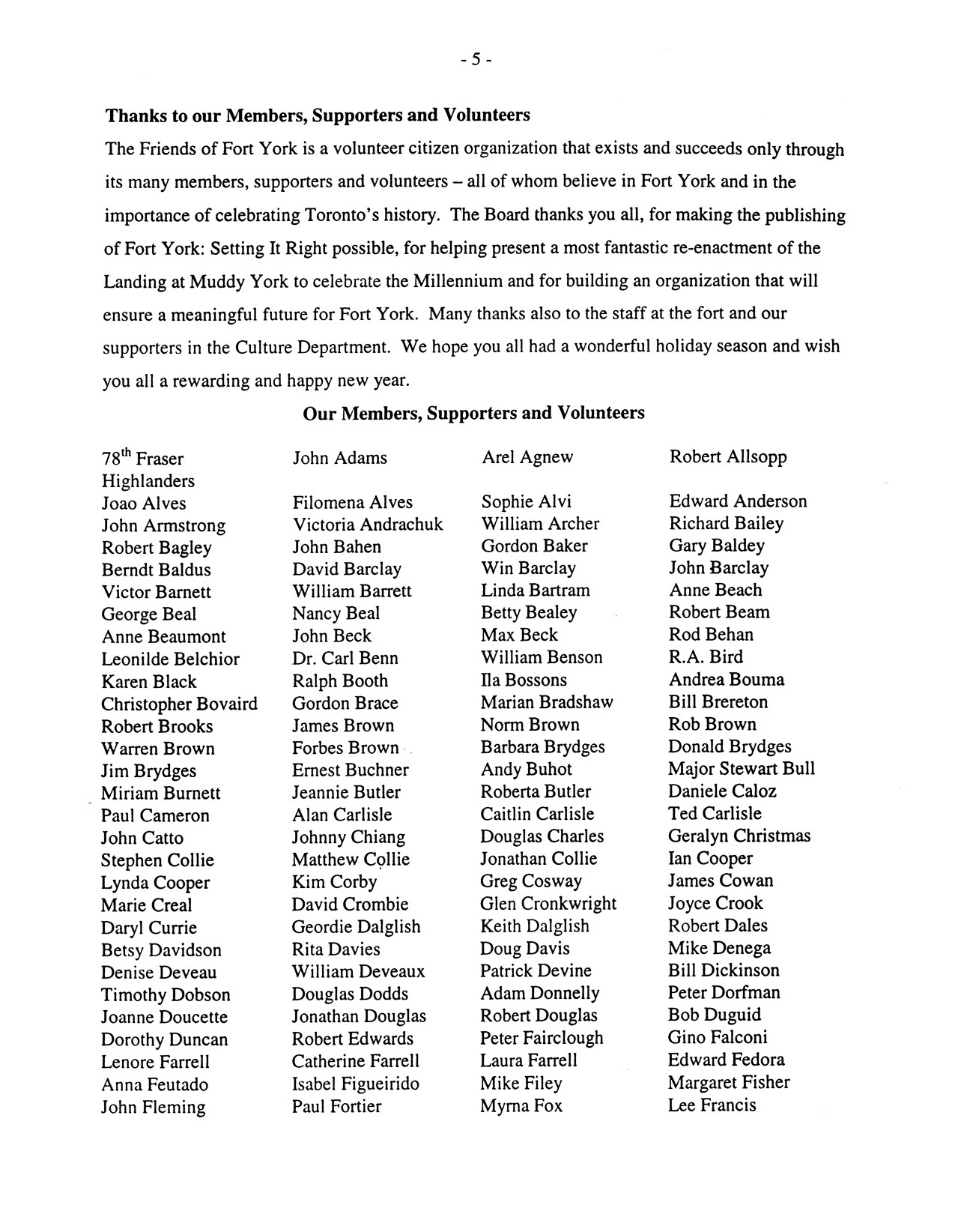 Image from Thanks to our Members, Supporters and Volunteers, p. 5 of December 2000 (Vol 5, No 0).
