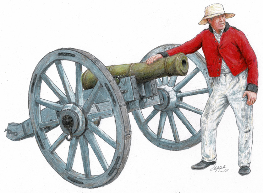 An 1813 company sergeant of the 1st Lincoln, with 6-pounder field gun