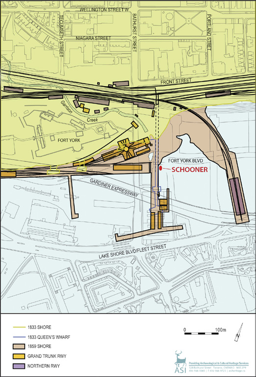 Map showing location of schooner discovery