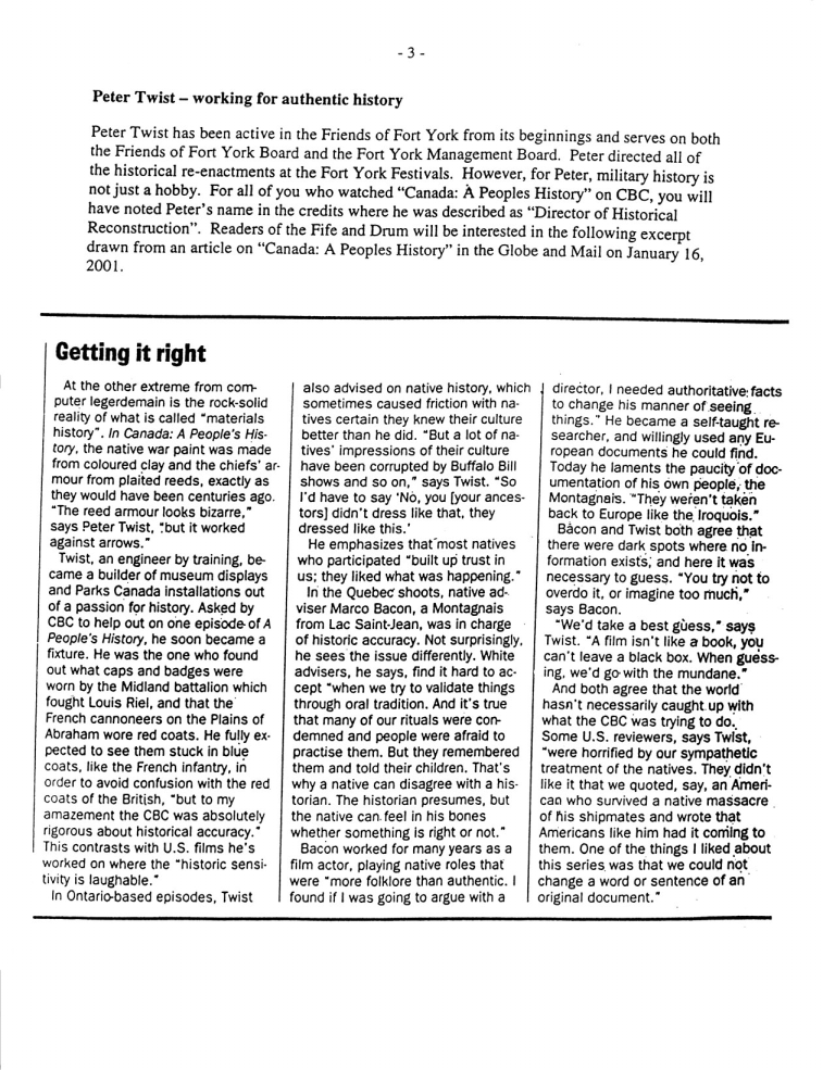 Image from Peter Twist – working for authentic history, p. 3 of February 2001 (Vol 6, No 0).