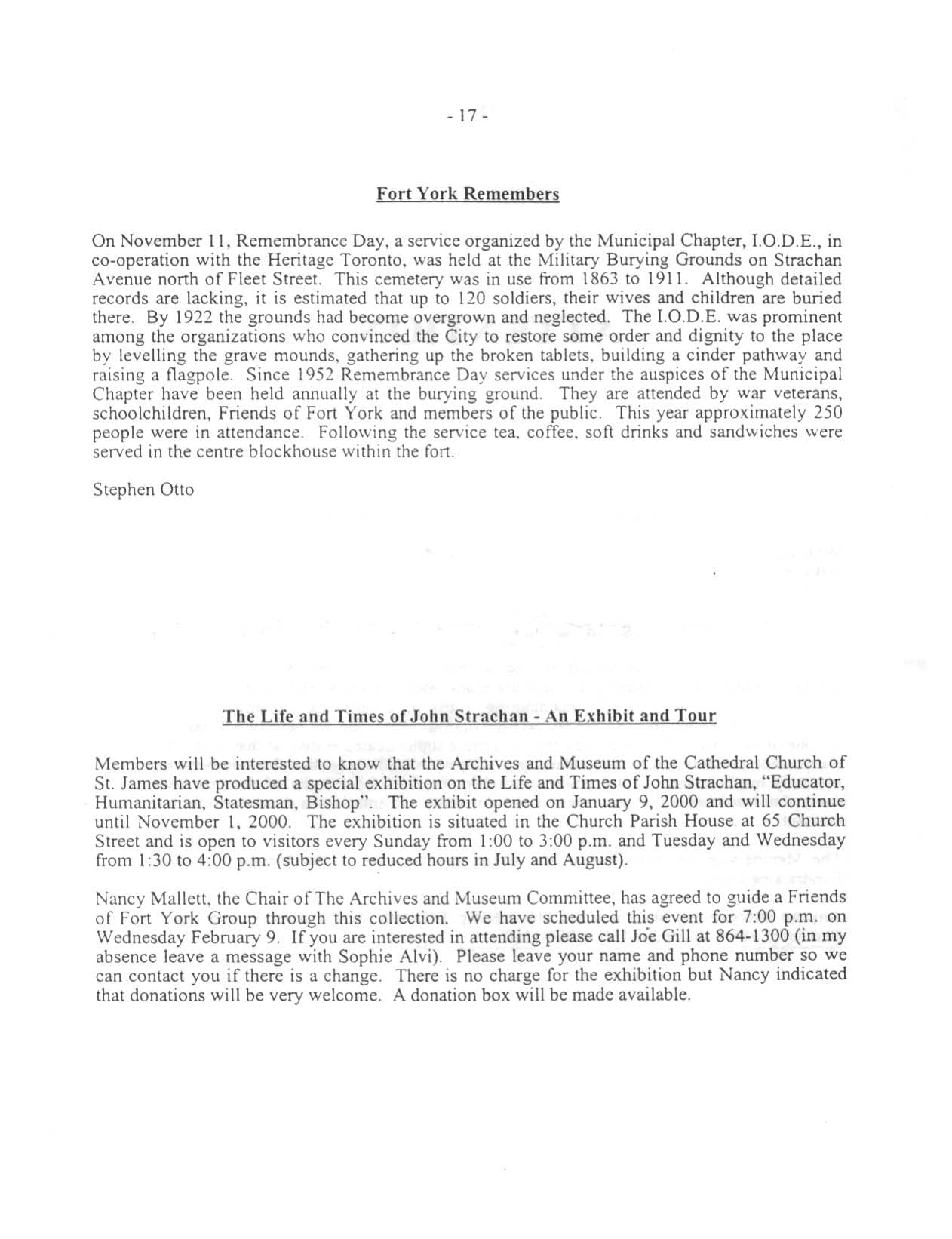 Image from Fort York Remembers, p. 17 of January 2000 (Vol 5, No 0).