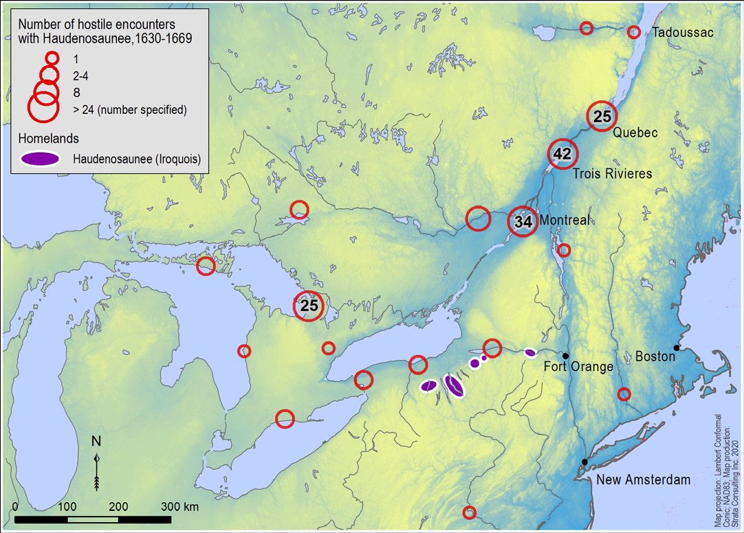 Map showing Haudenosaunee military encounters
