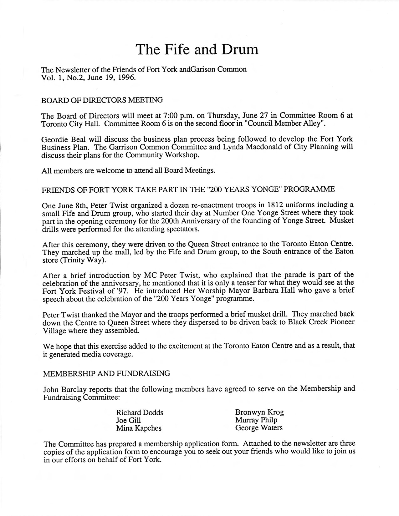 Image from BOARD OF DIRECTORS MEETING, p. 1 of June 1996 (Vol 1, No 0).