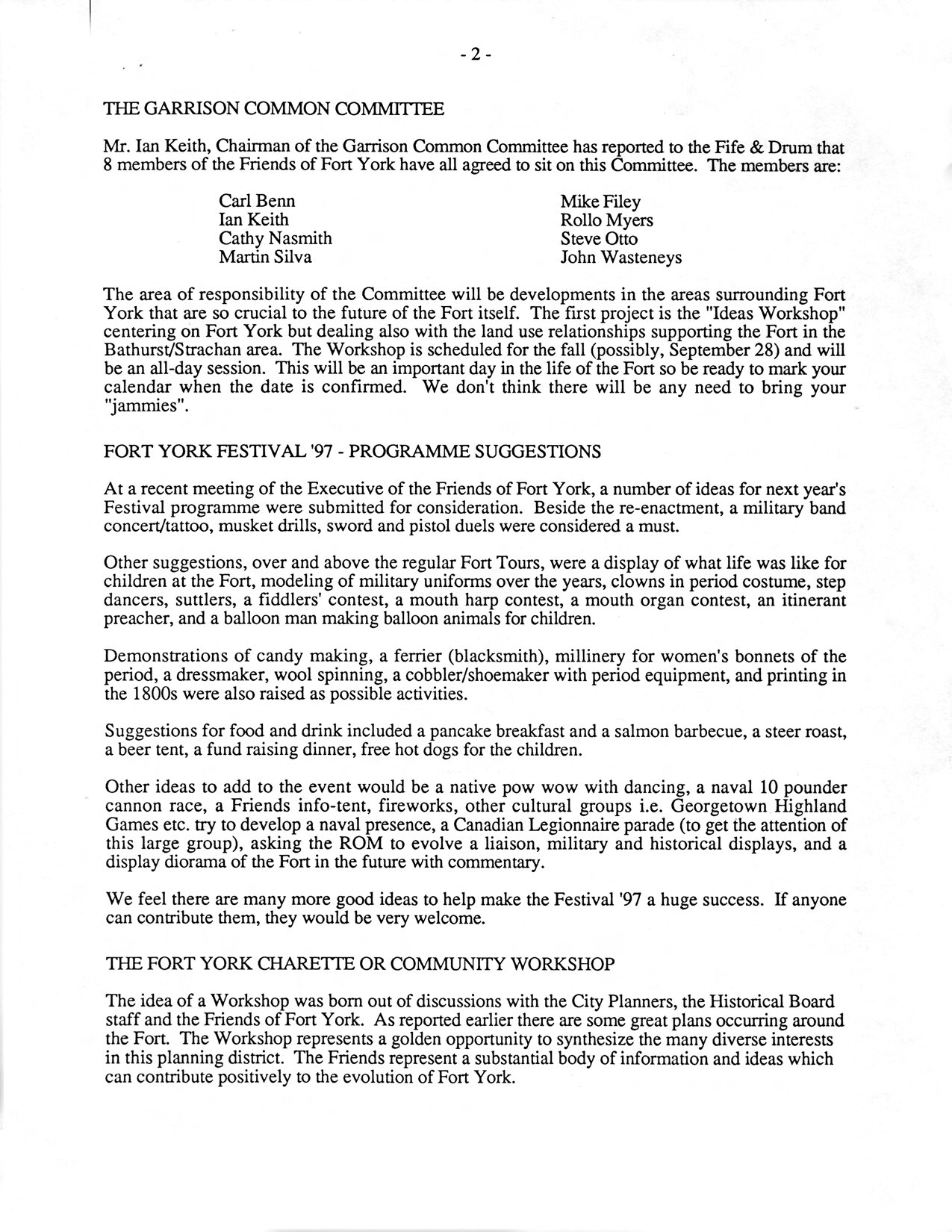 Image from THE FORT YORK CHARETTE OR COMMUNITY WORKSHOP, p. 3 of June 1996 (Vol 1, No 0).