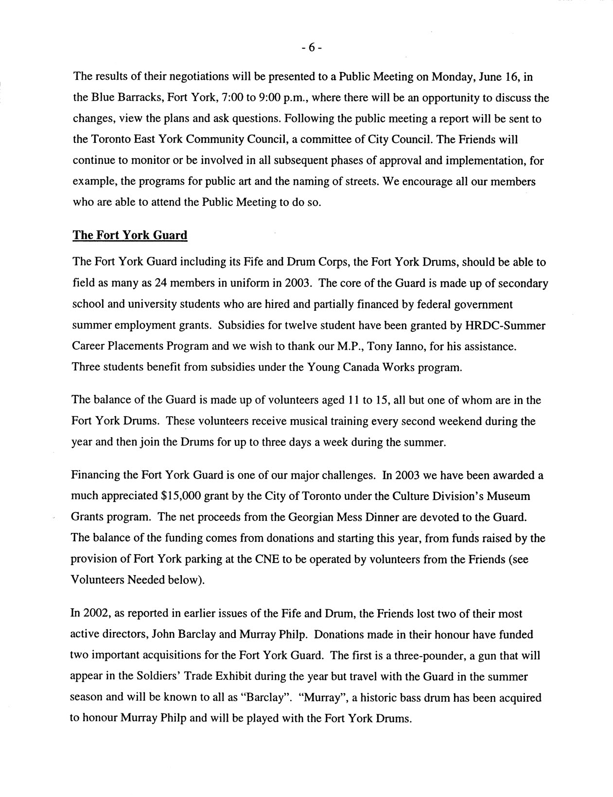 Image from PUBLIC MEETING ON FORT YORK NEIGHBOURHOOD, p. 6 of June 2003 (Vol 8, No 0).