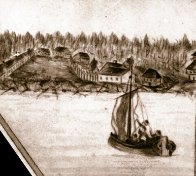 Elizabeth Simcoe sketch showing Fort York in harbor