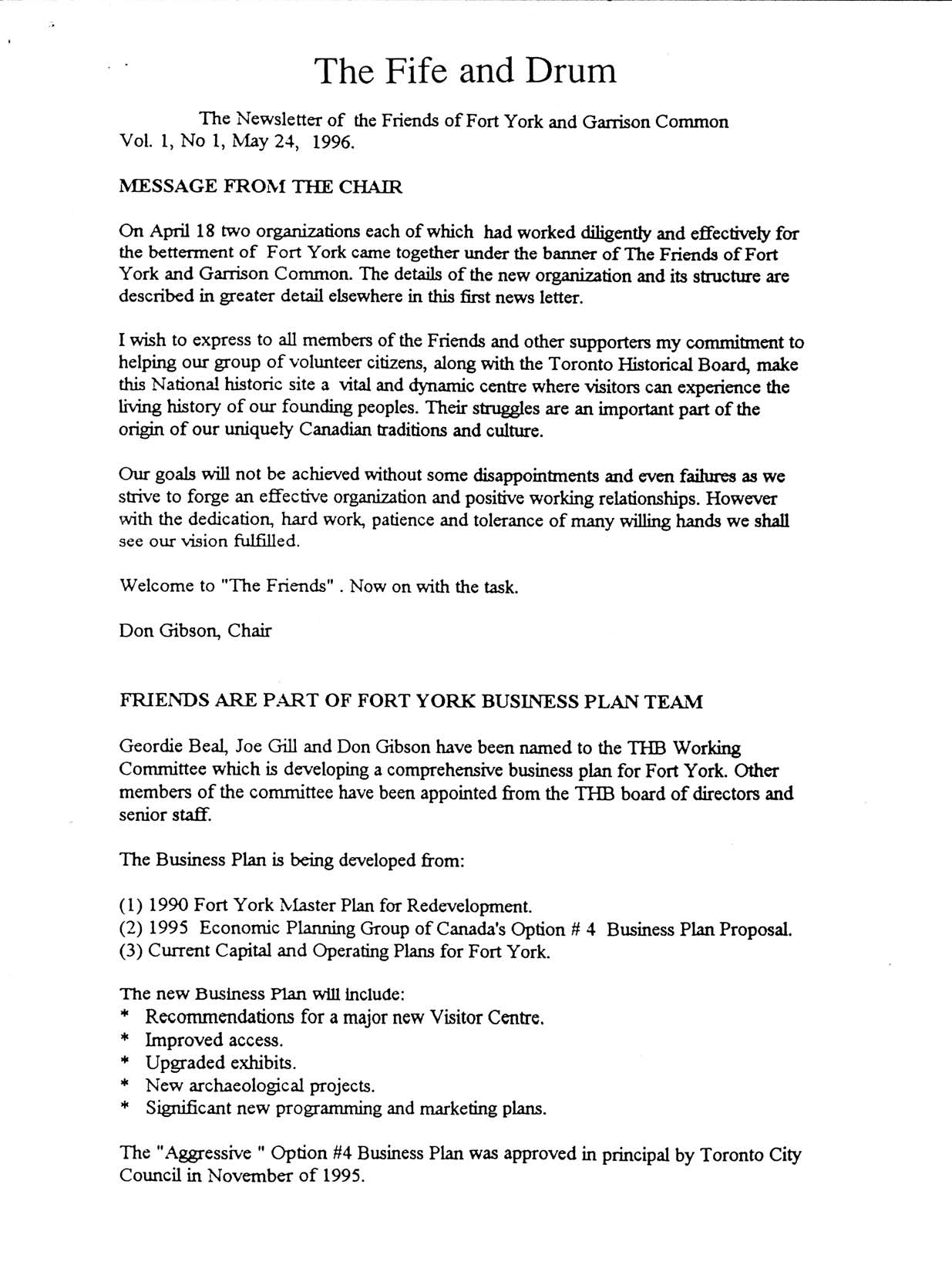 Image from MESSAGE FROM THE CHAIR, p. 1 of May 1996 (Vol 1, No 0).
