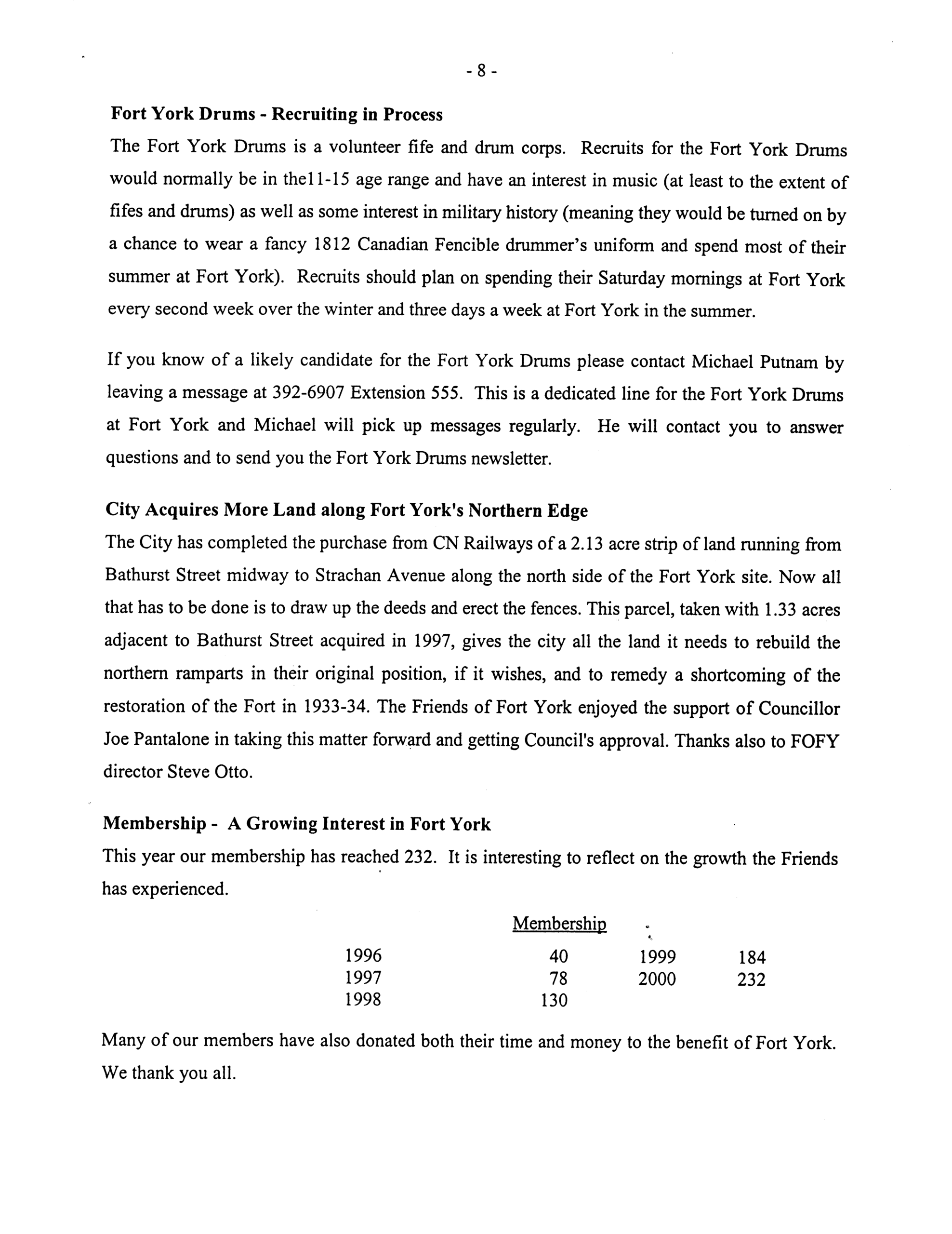 Image from Fort York Drums - Recruiting in Process, p. 8 of November 2000 (Vol 5, No 0).