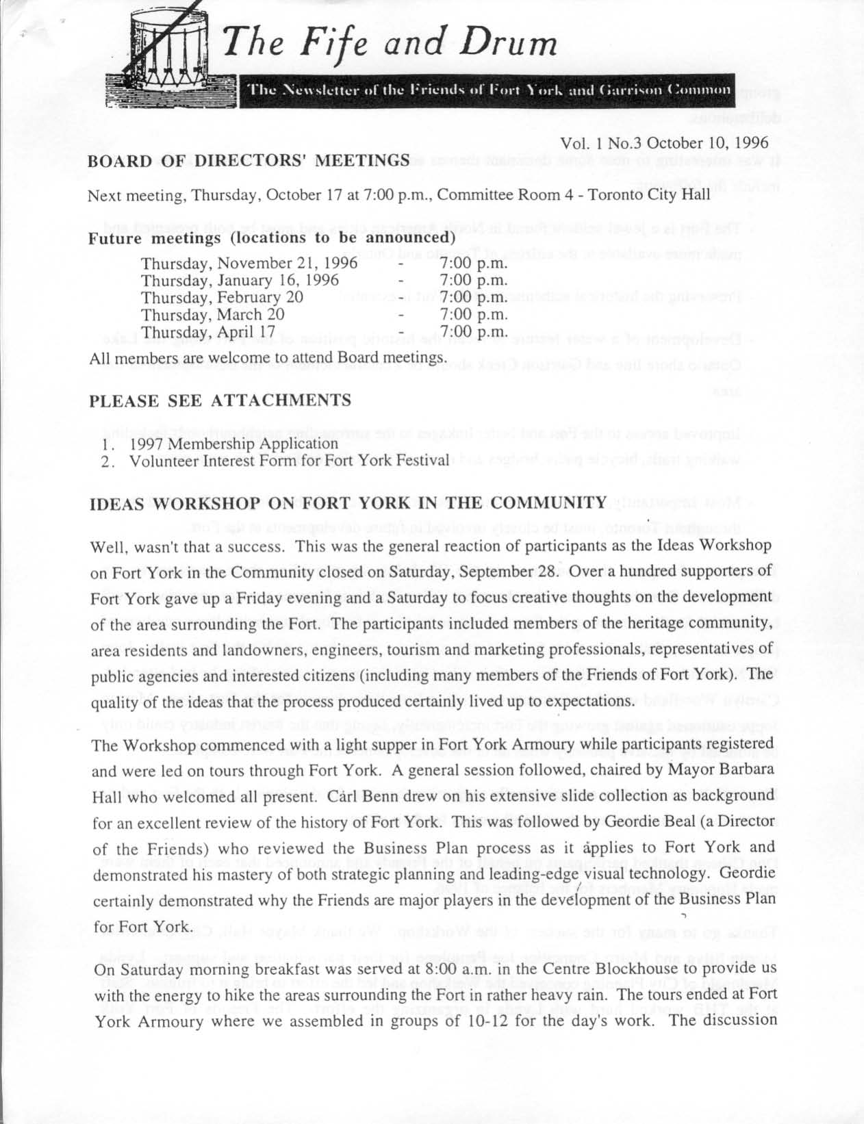 Image from BOARD OF DIRECTORS' MEETINGS, p. 1 of October 1996 (Vol 1, No 0).