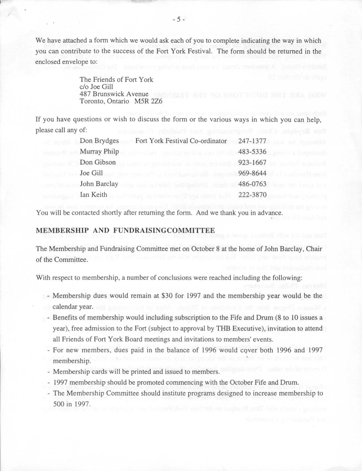 Image from ONLY EXTENSIVE PARTICIPATION OF ALL MEMBERS OF THE FRIENDS OF FORT YORK AND OTHERS CAN MAKE THE FORT YORK FESTIVAL A SUCCESS, p. 5 of October 1996 (Vol 1, No 0).