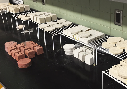Mortar and brick samples for testing