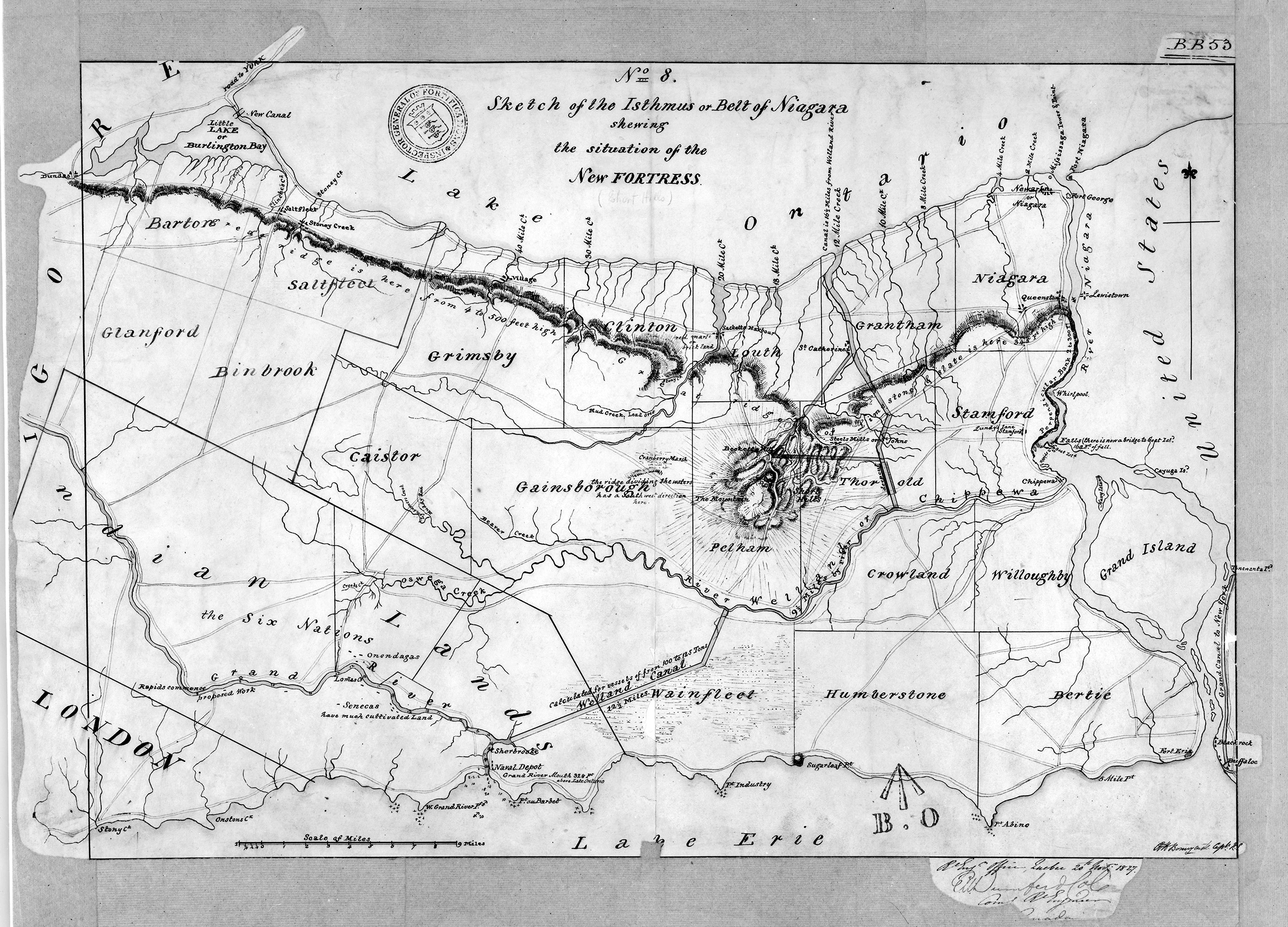 Map of the Niagara region showing fortifications