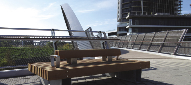 A bench at the northern end of the Crossing