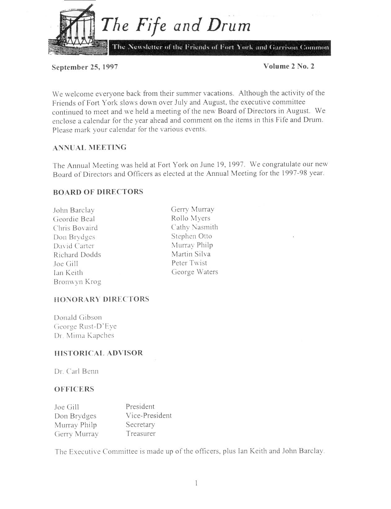 Image from ANNUAL MEETING, p. 1 of September 1997 (Vol 2, No 0).